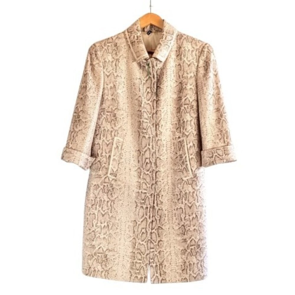 T Tahari Calypso Stone Cotton Linen Snakeskin Print Coat NWOT